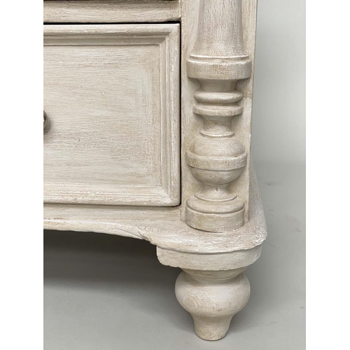 191 - COMMODE, 19th century French traditionally grey painted with three long drawers and columns, 105cm W... 