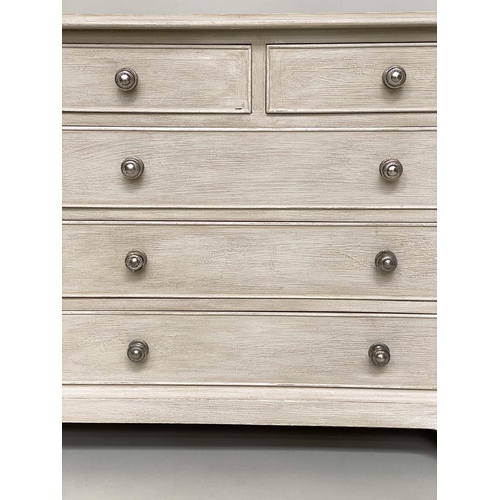 195 - LOW CHEST, George III style grey painted with nine drawers, 153cm x 44cm x 67cm H.