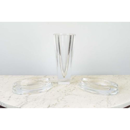 2 - BACCARAT CRYSTAL TRANQUILITY ASHTRAYS, a pair, along with an Orrefors glass vase, vase 21cm H. (3)