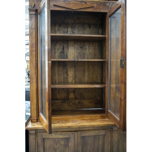 235 - LIBRARY BOOKCASE, 232cm H x 212cm W x 56cm D, 19th century style French walnut in two parts with fou... 