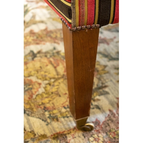 246 - HEARTH STOOL, 50cm H x 100cm W x 74cm D, rectangular in striped velvet on castors.