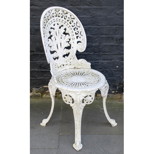 251 - GARDEN TABLE, 69cm H x 80cm D, white painted aluminium with circular top and a set of four chairs. (... 