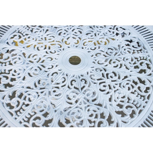 251 - GARDEN TABLE, 69cm H x 80cm D, white painted aluminium with circular top and a set of four chairs. (... 