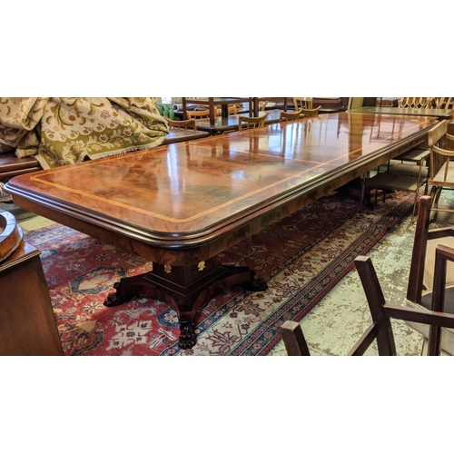 253 - DINING/BOARDROOM TABLE, 380cm L x 140cm x 82cm H, Regency style mahogany with inlaid detail on two p... 