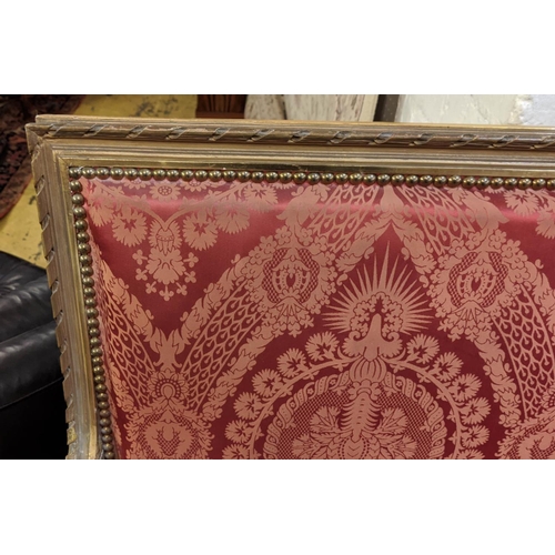 259 - CANAPE, 133cm W x 99cm H, circa 1900, red damask with gilt showframe.