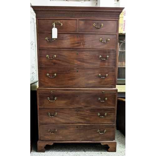 260 - CHEST ON CHEST, 107cm W x 54cm D x 186cm H, George III mahogany with a brushing slide and eight draw... 