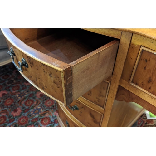 263 - PEDESTAL DESK, 106cm W x 80cm H x 59cm D, with three green leather tooled writing surfaces, yew wood... 