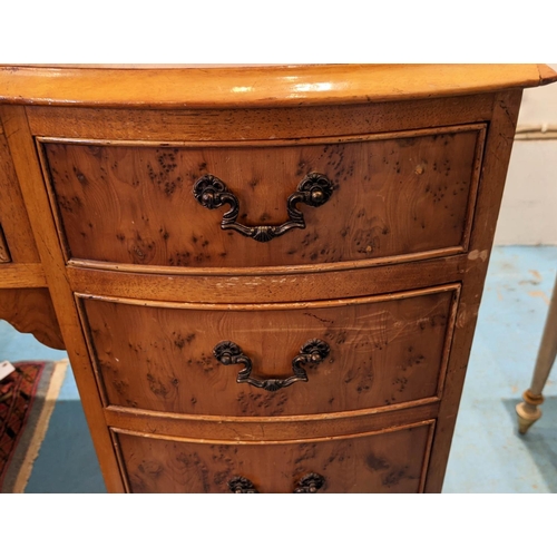 263 - PEDESTAL DESK, 106cm W x 80cm H x 59cm D, with three green leather tooled writing surfaces, yew wood... 