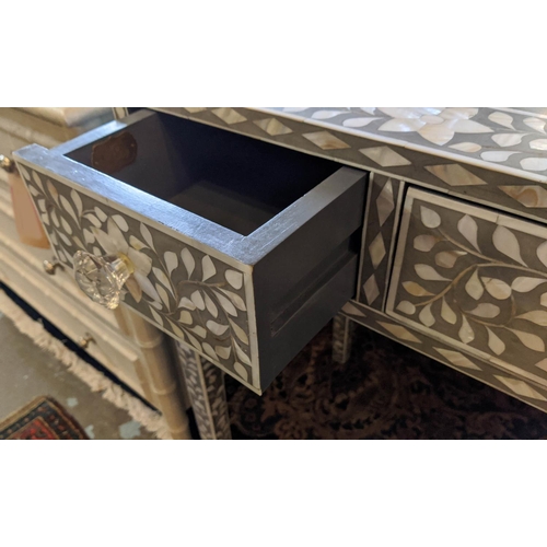 270 - CONSOLE TABLE, 100cm W x 45cm D x 78cm H, mother of pearl with three frieze drawers.