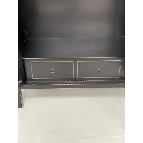 289 - WARDROBE, marriage cabinet form silvered metal mounted enclosing hanging and two drawers, 105cm x 18... 