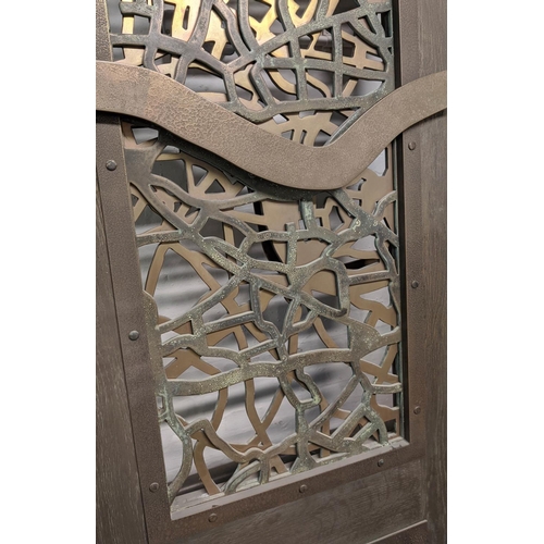 302 - DOORS, two pairs, Bespoke contemporary design, pierced layered metal work detail, 253cm x 73.5cm app... 