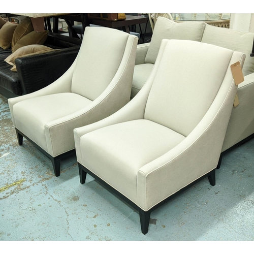 306 - ARMCHAIRS, a pair, neutral upholstered fabric finish with patterned fabric detail, 72cm x 75cm x 92c... 