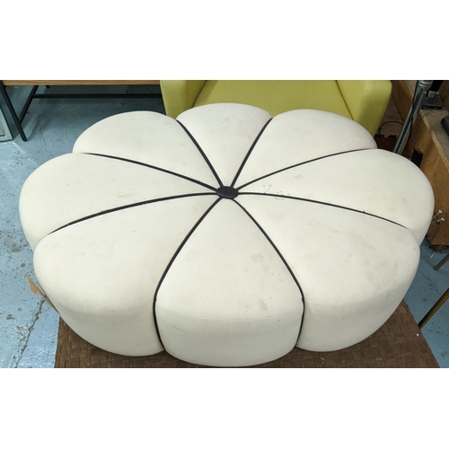 345 - OTTOMAN, 125cm x 90cmx 40cm, white upholstered with black piping detail.