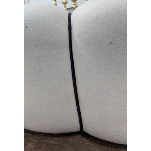 345 - OTTOMAN, 125cm x 90cmx 40cm, white upholstered with black piping detail.