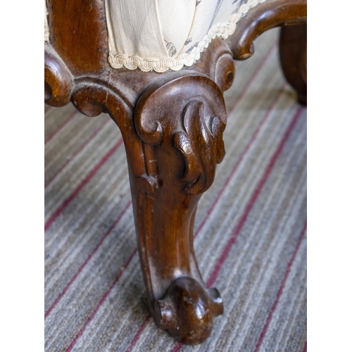 379 - ARMCHAIR, 91cm H x 63cm W, Victorian rosewood, circa 1860, in cream foliate upholstery.