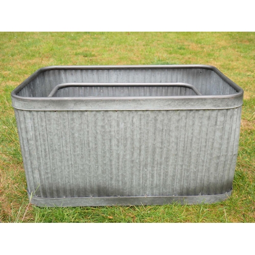 381 - GARDEN TUB PLANTERS, graduated set of three, largest 33cm high, 60cm wide, 38cm deep, galvanised met... 