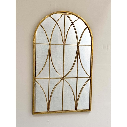 383 - ARCHITECTURAL WALL MIRROR, 100cm high, 60cm wide, Georgian style, gilt metal, frame bars.