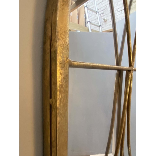 383 - ARCHITECTURAL WALL MIRROR, 100cm high, 60cm wide, Georgian style, gilt metal, frame bars.