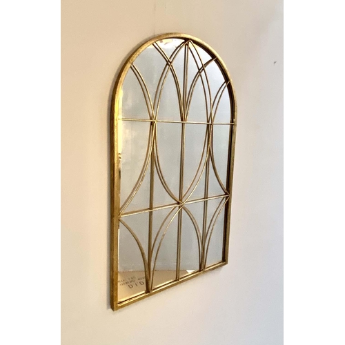 383 - ARCHITECTURAL WALL MIRROR, 100cm high, 60cm wide, Georgian style, gilt metal, frame bars.