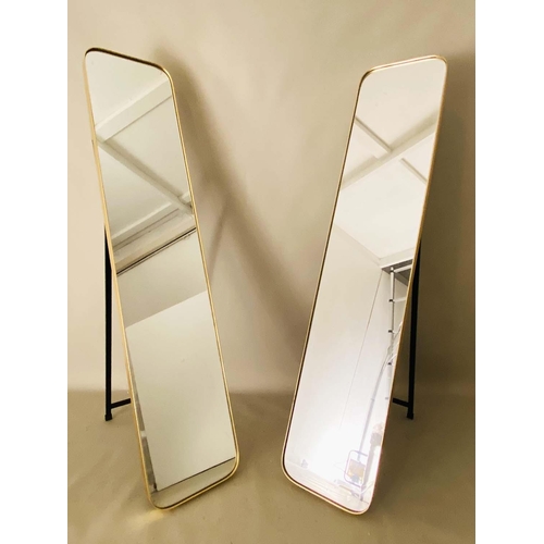 388 - DRESSING MIRRORS, 1960s French style, gilt frames, stands at 145cm H. (2)