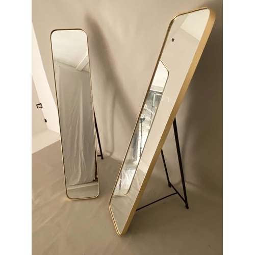 388 - DRESSING MIRRORS, 1960s French style, gilt frames, stands at 145cm H. (2)