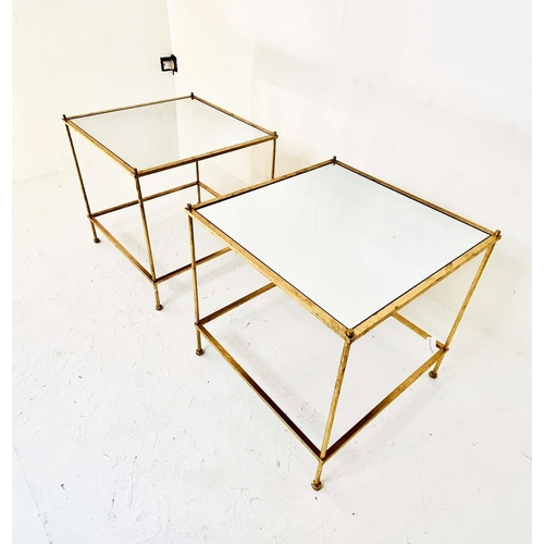 392 - MAISON BAGUES STYLE SIDE TABLES, pair, 51cm x 51cm x 46cm, mirrored glass tops, gilt metal frames. (... 