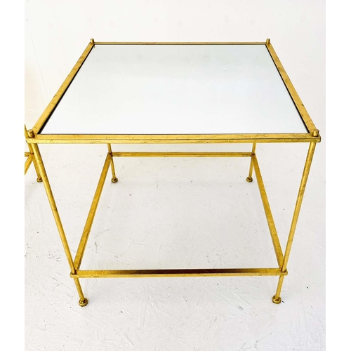 392 - MAISON BAGUES STYLE SIDE TABLES, pair, 51cm x 51cm x 46cm, mirrored glass tops, gilt metal frames. (... 