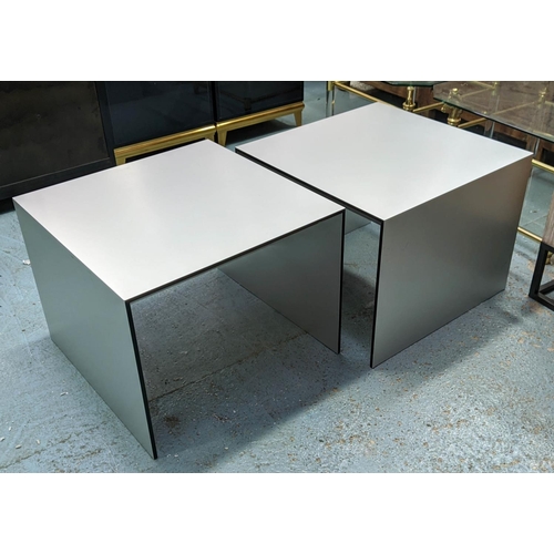 410 - SIDE TABLES, a pair, in a metallic style finish, each 60cm x 60cm x 46cm H. (2)