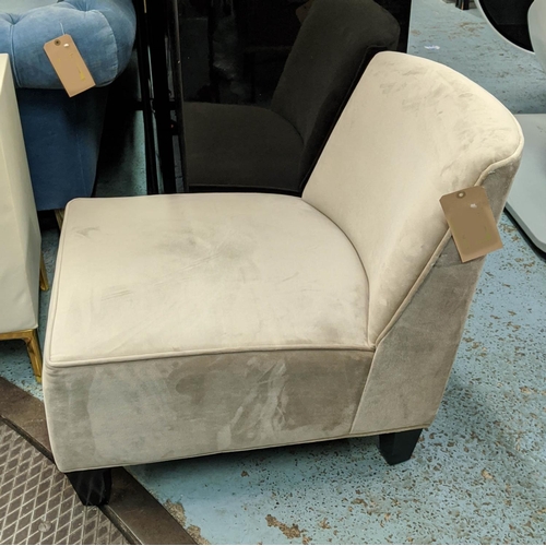 419 - LOUNGE CHAIR, 62cm x 70cm x 68cm, grey velvet upholstered.