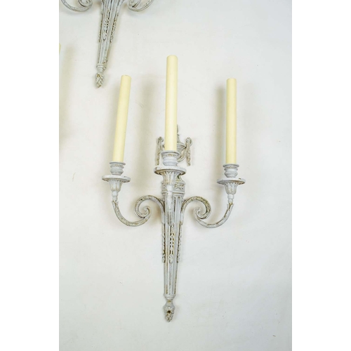 8 - WALL LIGHTS, a set of four, Neo-classical style brass in grey painted finish, 51cm H. (4)