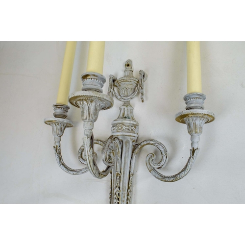 8 - WALL LIGHTS, a set of four, Neo-classical style brass in grey painted finish, 51cm H. (4)