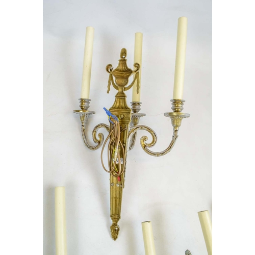 8 - WALL LIGHTS, a set of four, Neo-classical style brass in grey painted finish, 51cm H. (4)