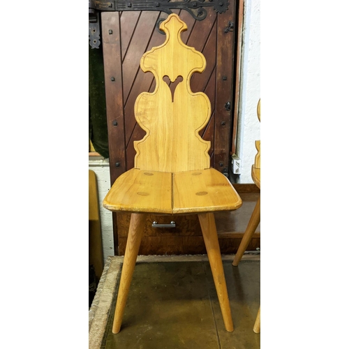 242 - SWISS HALL CHAIRS, each 93cm H x 35cm W x 46cm D, a set of four ash. (4)