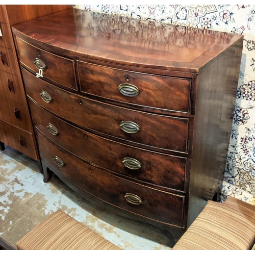 264 - BOWFRONT CHEST, 107cm W x 55cm D x 106cm H, Regency mahogany of five drawers.