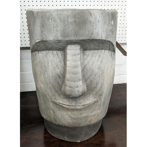 344 - RAPA NUI STYLE PLANTERS, a graduated pair, resin in painted finish, 62cm H at largest. (2)