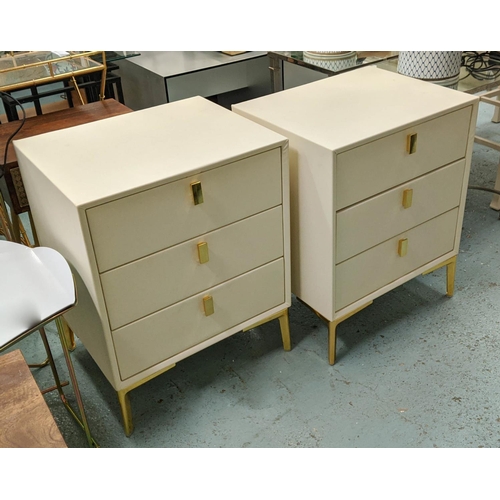 426 - SIDE CHESTS, a pair, 50cm x 40cm x 63cm, upholstered finish, gilt detail, each with three drawers. (... 