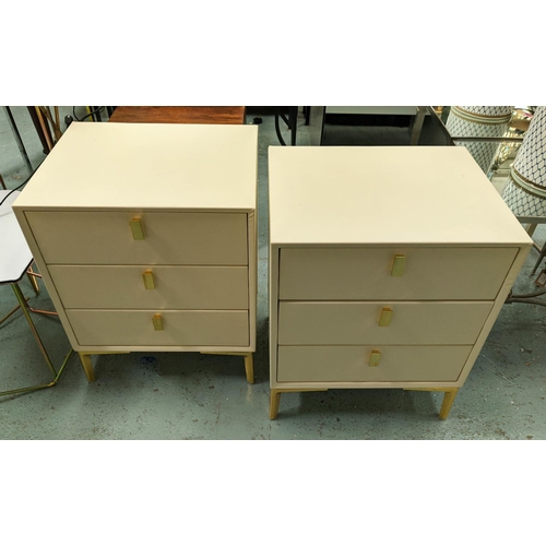 426 - SIDE CHESTS, a pair, 50cm x 40cm x 63cm, upholstered finish, gilt detail, each with three drawers. (... 