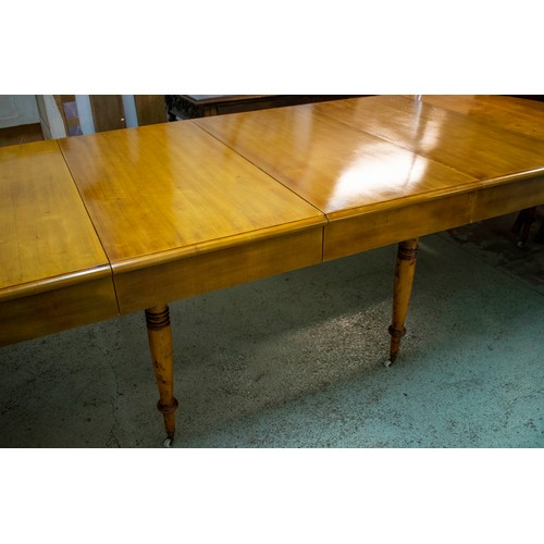 254 - DINING TABLE, 20th century Swedish birch, with demi lune ends and four extra leaves extending by con... 