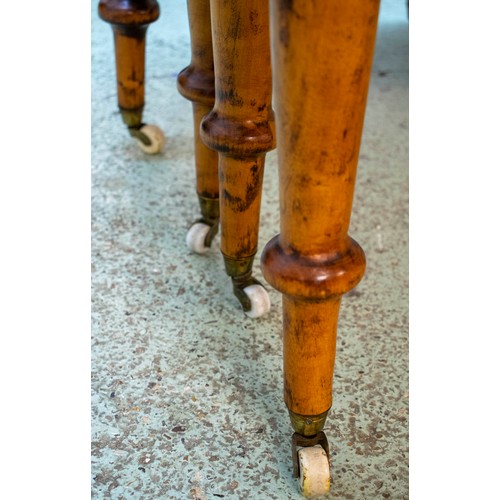 254 - DINING TABLE, 20th century Swedish birch, with demi lune ends and four extra leaves extending by con... 