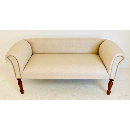 398 - SOFA, 135cm wide, French provincial style, neutral linen upholstered.