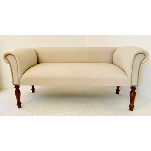 398 - SOFA, 135cm wide, French provincial style, neutral linen upholstered.