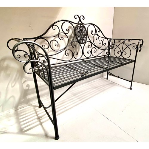 400 - GARDEN BENCH, painted metal, Regency style design, 100cm x 142cm x 47cm.