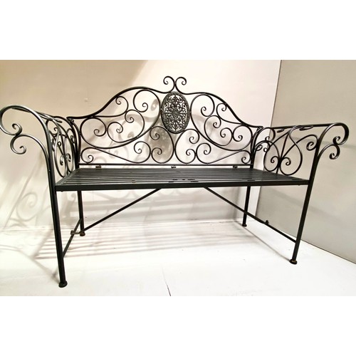 400 - GARDEN BENCH, painted metal, Regency style design, 100cm x 142cm x 47cm.