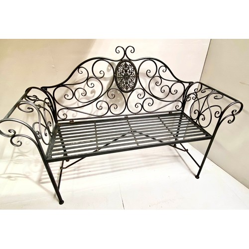 400 - GARDEN BENCH, painted metal, Regency style design, 100cm x 142cm x 47cm.