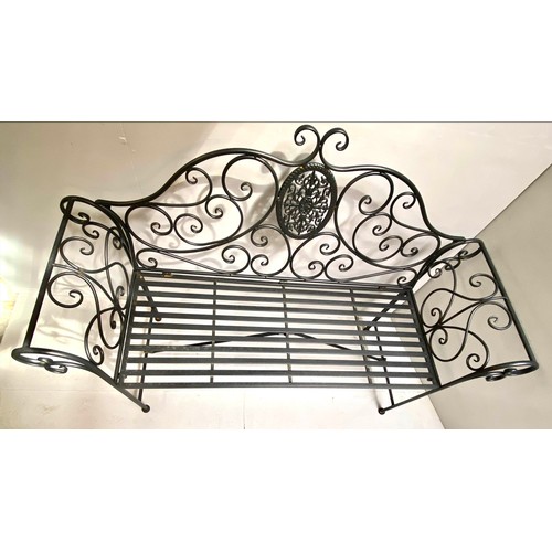 400 - GARDEN BENCH, painted metal, Regency style design, 100cm x 142cm x 47cm.