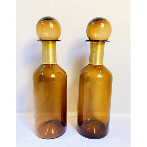 428 - DECANTERS, a pair, Murano style glass, gilt metal collars, 52cm x 16cm. (2)