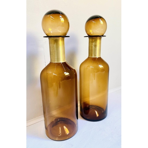 428 - DECANTERS, a pair, Murano style glass, gilt metal collars, 52cm x 16cm. (2)