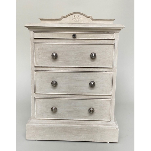 199 - BEDSIDE CHESTS, a pair, French grey painted each with slide and three drawers, 47cm x 38cm x 58cm H.... 