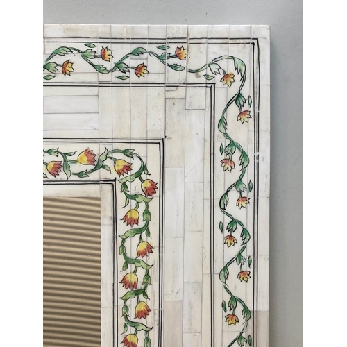 207 - WALL MIRRORS, a pair, early 20th century Indian bone and hand painted each with rectangular mirror a... 