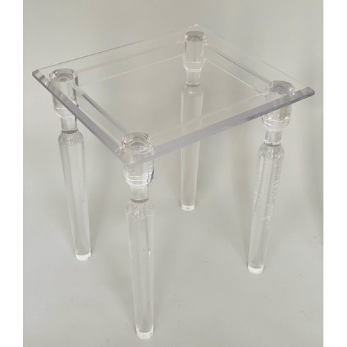 212 - LAMP TABLES BY CHRISTELLE, a pair, ghost tables rectangular glazed with lucite supports, 45cm x 40cm... 